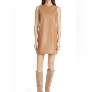 THEORY Camel Brown Sleeveless Faux Leather Shift Dress